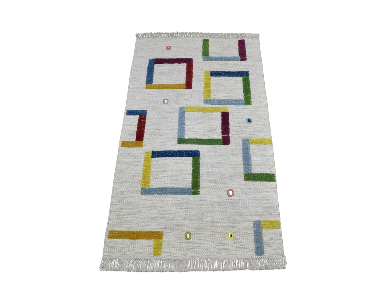 Yeni El Dokuma Emsalsiz Modern Tasarım Yün Kilim 7786