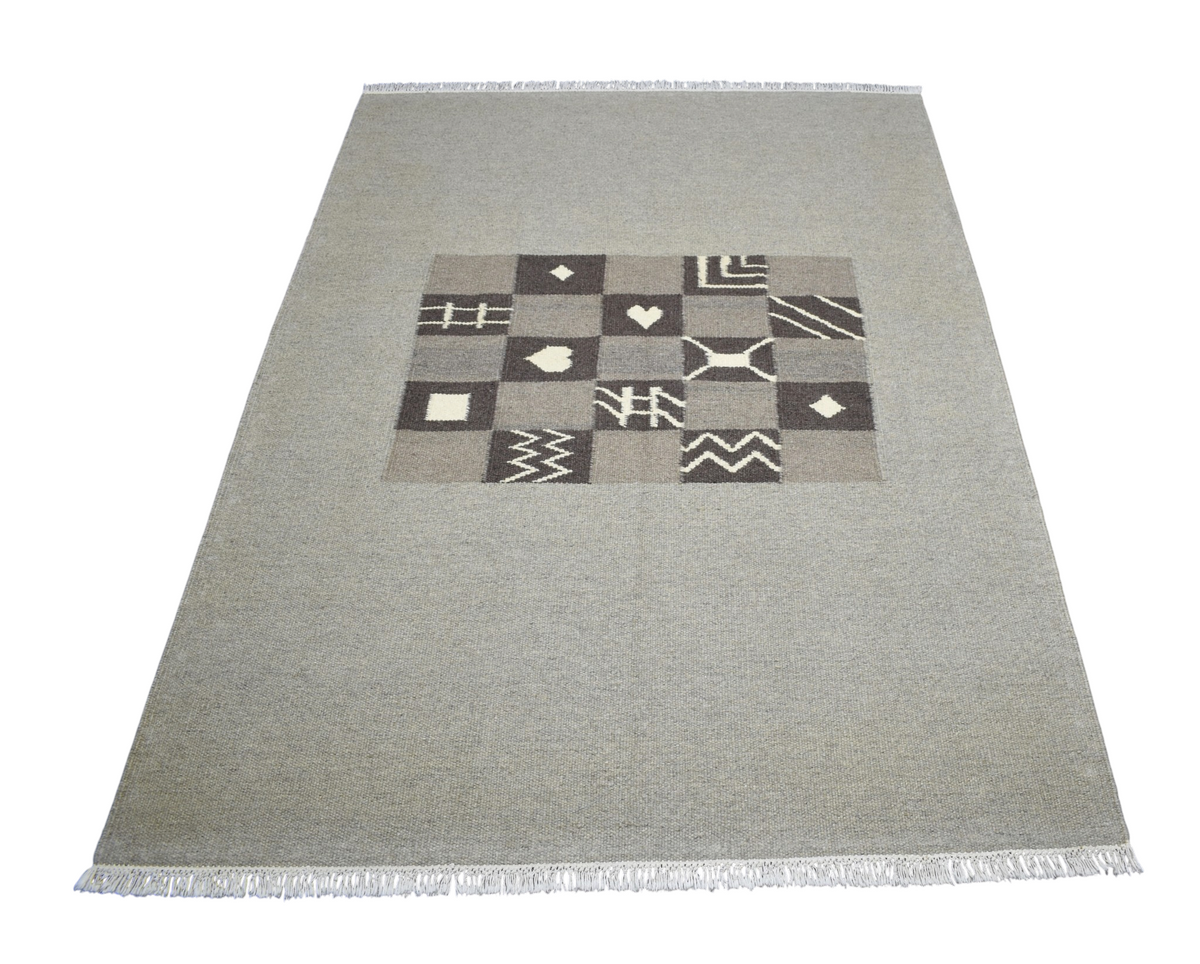 Yeni El Dokuma Modern Tasarım Tek Renk Gri Yün Kilim 7799