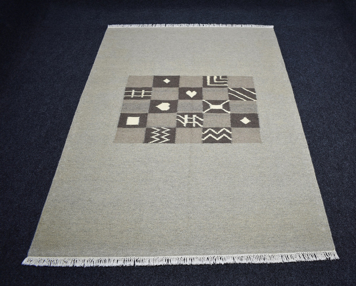 Yeni El Dokuma Modern Tasarım Tek Renk Gri Yün Kilim 7799