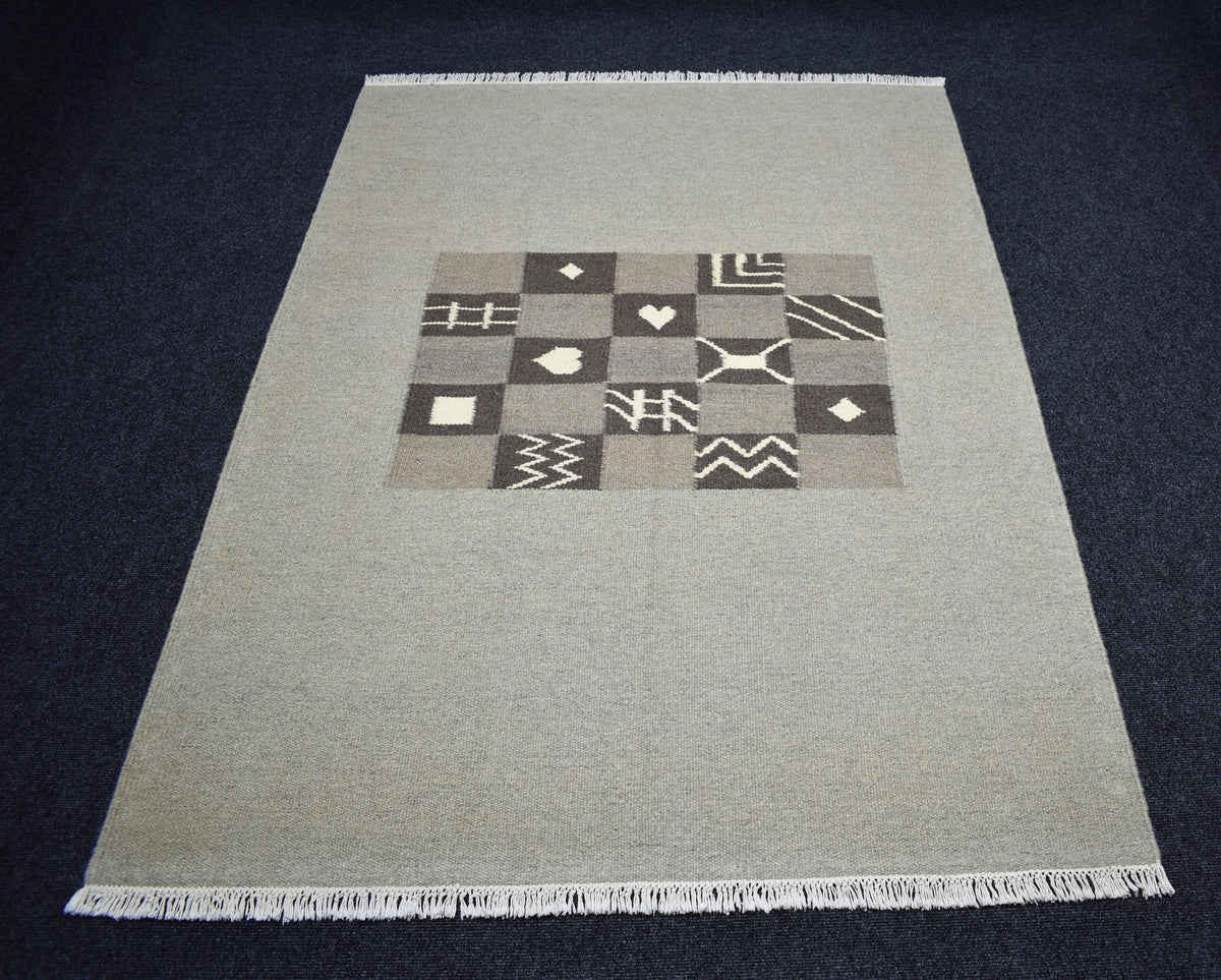 Yeni El Dokuma Modern Tasarım Tek Renk Gri Yün Kilim 7799