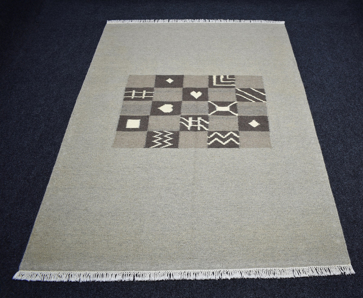 Yeni El Dokuma Modern Tasarım Tek Renk Gri Yün Kilim 7799
